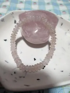 天然石 ボタン型ピンククォーツブレスレット