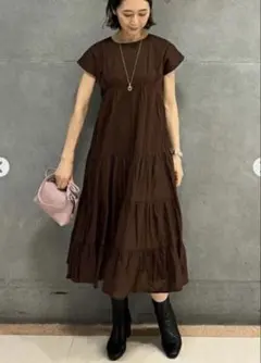 24595✨マーレット ノースリーブティアードロングワンピース ボルドー 