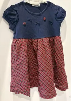 familiar ファミリア　 半袖ワンピース 90 ネイビー/レッドチェック