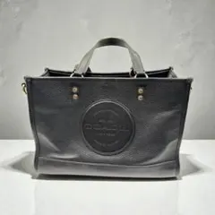 【美品】COACH コーチ トートバッグ ブラック 本革 レザー ロゴ型押し
