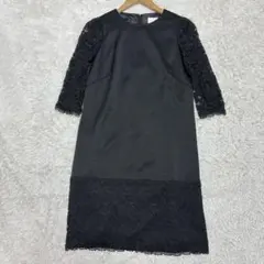 レース ワンピース ドレス 黒 ブラック オシャレ 結婚式 冠婚葬祭 M