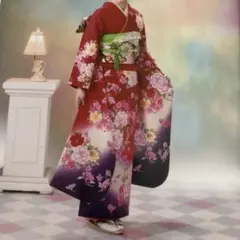 振袖フルセット 高身長 京紅型 成人式振袖 振袖 裄70 ➕サイズ 朱赤
