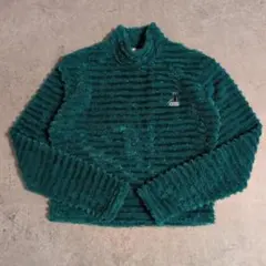 新品 シャギーニット グリーン 刺繍ロゴ 短丈 レトロ Y2K