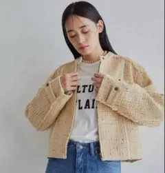 VIS ベージュ ノーカラージャケット フリーサイズ