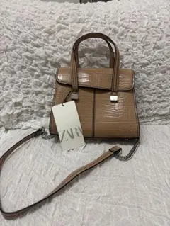ZARA ザラ 型押しハンドバッグ チェーンショルダーバッグ ベージュ2WAY
