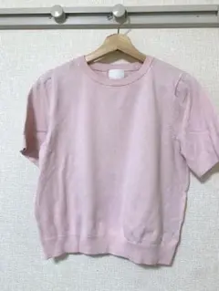 H&M レディーストップス　半袖ニットセーター　ピンク　桜色
