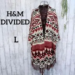 エイチアンドエム カーディガン L ネイティブ フリンジ ボヘミアン 総柄 赤