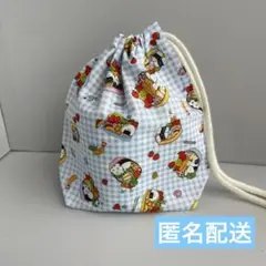 3360 巾着袋(裏地付き) ヴィンテージスイーツ柄(クリーム色) 水玉柄