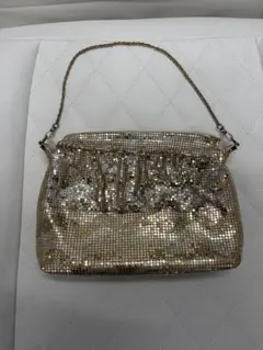 【美品】ゴールドメタリックシークインクラッチバッグ