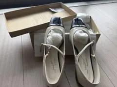 美品 LE TALON 3cmスクエアコンビメリージェーン ベージュ24cm