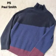 美品★PS ポールスミス タートルネック セーター ネイビー ブルー ワイン