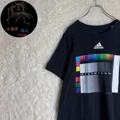 ✮L　Tシャツ　adidas　黒　ビッグプリント　ロゴプリント✮
