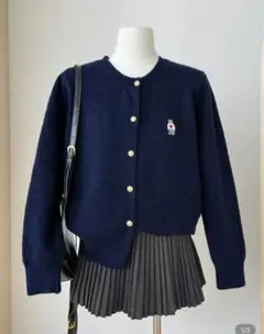 SHEIN カーディガン ネイビー 紺 M クマ 刺繍 くま