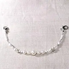 パールとシルバーのビーズ羽織紐 ハンドメイド 和装小物 ブレスレット