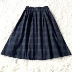 earth music&ecology　ネイビーグリーンチェック フレアスカート