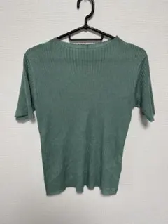リブ編み グリーン シアーTシャツ
