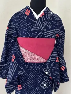 AA 35-1有松鳴海絞り高級浴衣 花 綿レディース浴衣単品 お仕立て