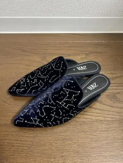 ZARA ミュール ベルベット 星座刺繍 ネイビー 37のサムネイル