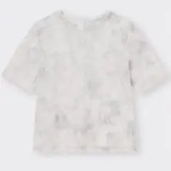 GU シアープリントTシャツ　シースルー　グレー