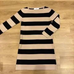 エヌドット　ニット　ワンピース　ボーダー 長袖 ブラック×ベージュ Mサイズ