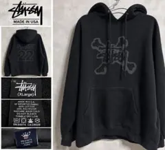 OLD STUSSY USA製 ボーン パーカー XL ロゴ ブラック