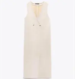 ZARA ベージュ ノースリーブ ロングワンピース M