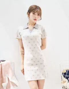 darich ダーリッチ　ランダムロゴポロニットミニワンピース