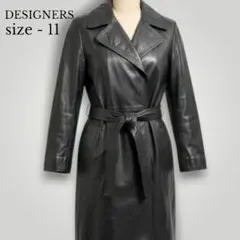 レザーロングコートベルト付 ヴィンテージ レディーストレンチコート 美シルエット