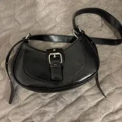 黒 バケットバッグ レザー風