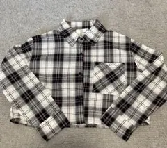 チェック柄 クロップド長袖シャツ