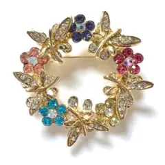 お花と蝶のリースブローチ