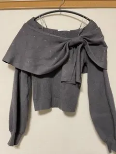 ビジューリボンオフショルニット