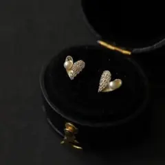 ピアス 18K パール ハート 高品質 ピアス