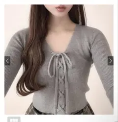 GRL レースアップリボンリブニットトップス[dr762] グレイル