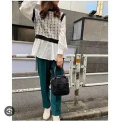 チェック柄ニットベストシャツ Mサイズ ホワイト/ブラック INGNI