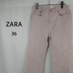 ZARA　デニムパンツ　フレア　クロップド　36　くすみピンク