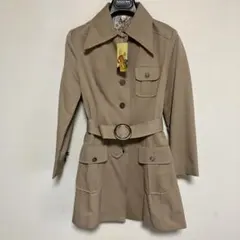 レトロ ベージュ ベルト付きトレンチコート