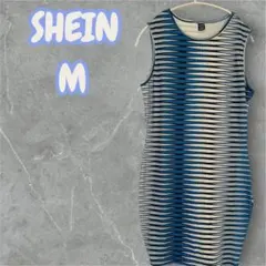 SHEIN【M】ノースリーブ ワンピース ブルー ストライプ タイト