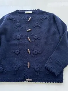 レトロ　ヴィンテージ　花モチーフ 毛100%カーディガン