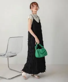 フリンジジャガードキャミワンピース ブラック　バブ　Bab