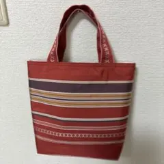 帯リメイク　ストライプ トートバッグ 赤紫