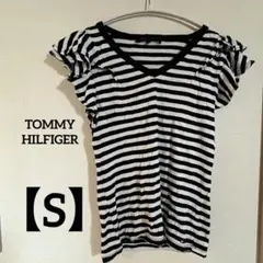 TOMMY HILFIGER 【S】ストライプ Vネック Tシャツフリル袖