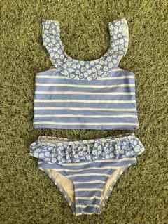 フリル付き青白ストライプ水着 100cm