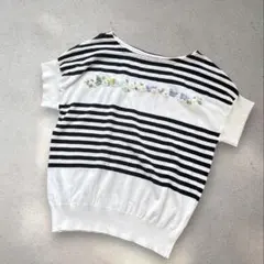 アナトリエ ボートネックフラワー刺繍サマーニット ボーダー 38 Mのサムネイル