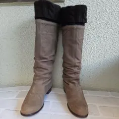 バークレイ　ブラウンレザー ロングブーツ 低ヒール