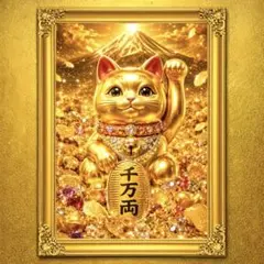 黄金富士招福 富士山 招き猫 開運絵画 アート 風水 スピリチュアル 御