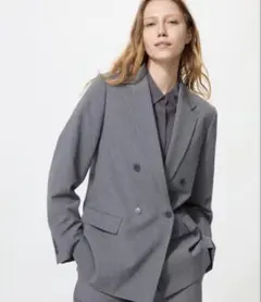 【美品】ユニクロ UNIQLO ダブルジャケット 05グレー Sサイズのサムネイル
