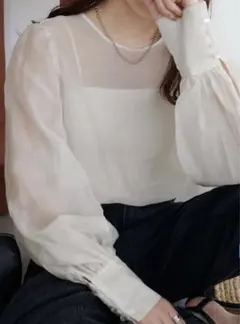 【新品】DISCOATシアー肩ギャザーブラウス