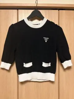 美品 PRADA カシミヤ100% 半袖 ニット セーター レディース 40