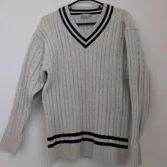 FLASH BLUE Vネックニット Lサイズ アイボリー